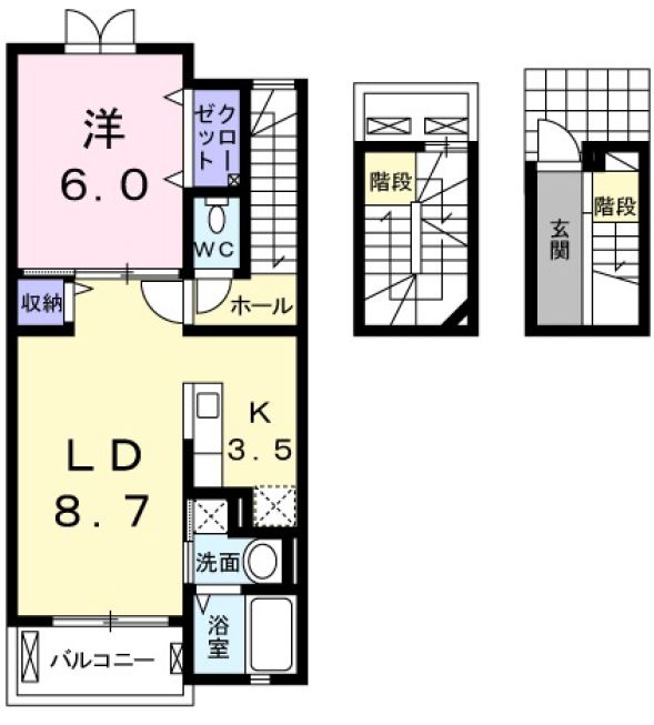 かわいいお部屋 内階段の間取り 一人暮らし１ldk賃貸アパート 岡山市北区平田 ミニクルホーム 岡山市不動産の悩み 疑問の解決方法をご提案